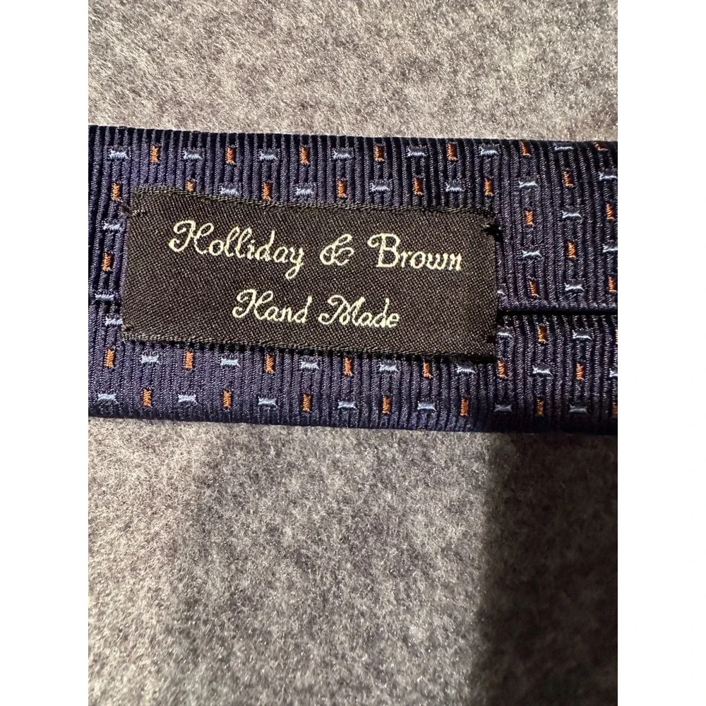 Holliday & Brown Navy Blue Geometric Silk Tie Hand Made Men Accessory